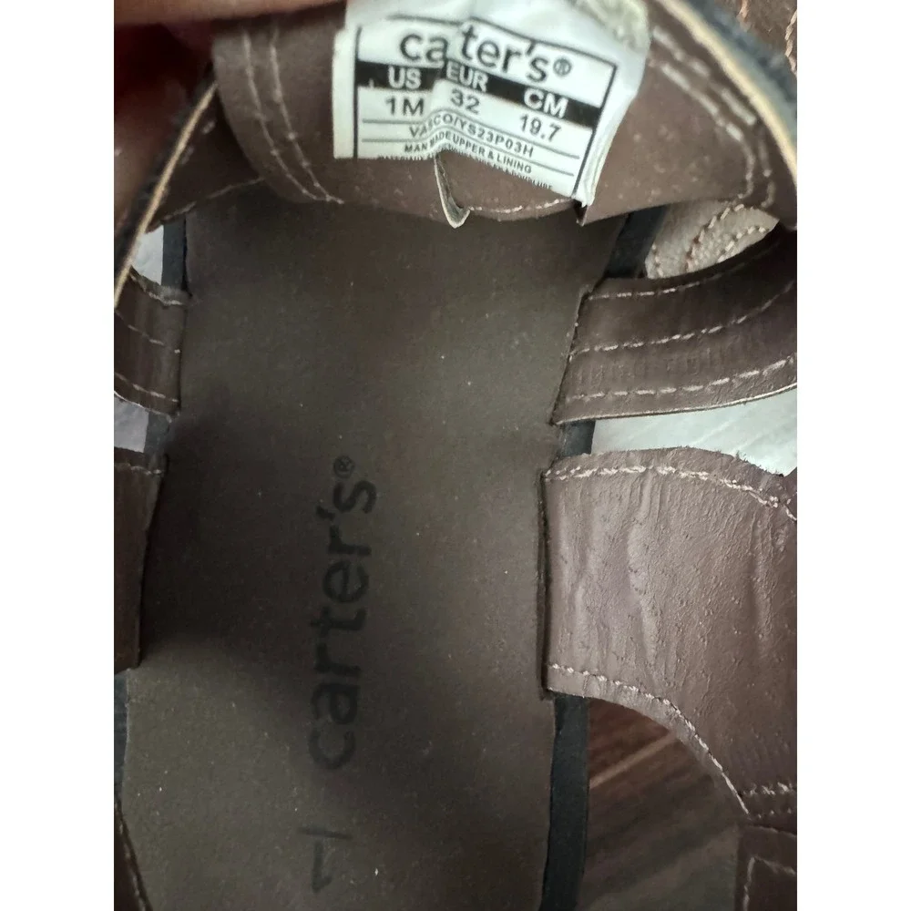 Carters Boys Brown Fisherman Sandals Closed Toe‎ Hook Loop Strap Size 1M EUR 32